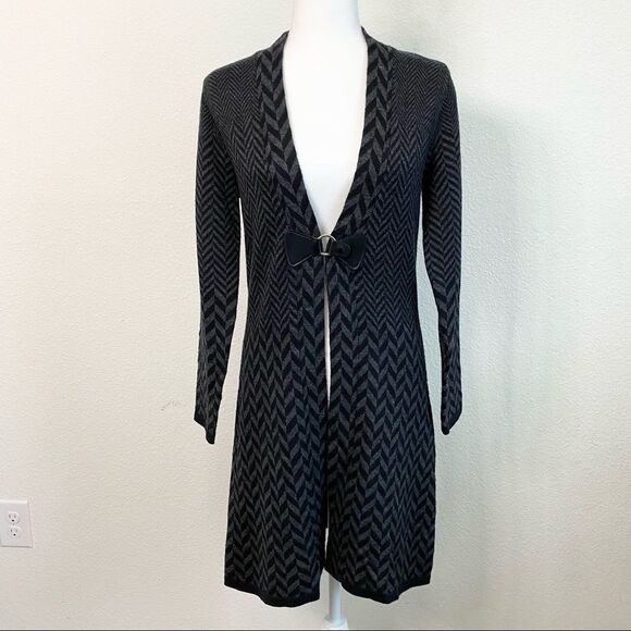 SOFT Surroundings Black Chevron Wool Blend West Saxon Long Sweater Women’s S - Picture 1 of 6